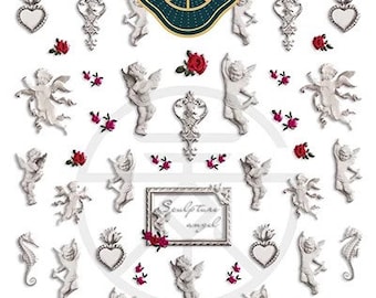 Angel Nail Stickers, Cherub Nail Stickers, Baby Nail Stickers, Cupid Nail Stickers, Statue Nail Stickers, Renaissance Nail Stickers, Flower