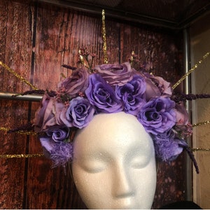 Dia De Los Muertos Crown, Halo Crown, Sugar Skull Floral, Purple Rose Crown