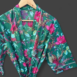 Cotton Kimono Robe Dressing Gown, Block Printed  Bridesmaid Robe, Summer Nightwear, Trending Kimono, Nightweargown Women Dress One Size