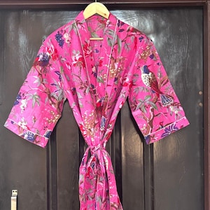 Cotton Kimono Robe Dressing Gown, Block Printed  Bridesmaid Robe, Summer Nightwear, Trending Kimono, Nightweargown Women Dress One Size