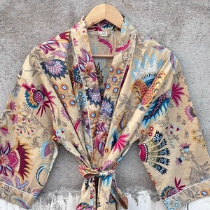 Mukut Print Cotton Kimono, Festival Clothing, Women&#39;s robes , Pure cotton Kimono, Bridesmaid Gift, Bride Robe,Bathrobe Kimono