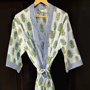Cotton Kimono Robe Dressing Gown, Block Printed  Bridesmaid Robe, Summer Nightwear, Trending Kimono, Nightweargown Women Dress One Size