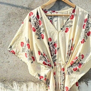 Kaftan floral indiano de algodão, kaftan longo, vestido para ser mãe, saída de praia, roupa de dormir, kaftan indiano, vestido longo, saída de biquíni