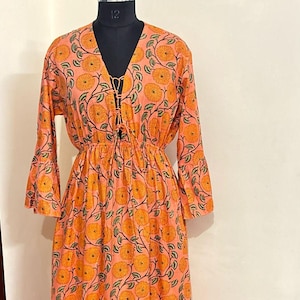 Beautiful Hand Print Floral Dress || Handblock Cotton Dress || Indian Print Dress || Women one size || Block Print Dress || Tier dress