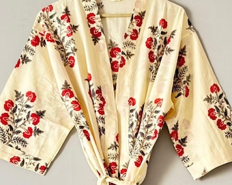 Indian floral robe, floral kimono, Beautiful bridal kimono,Block print robes, bridesmaid kimono robe, Beautiful bridal kimono,Plus Size
