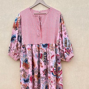 Floral Hand Block Print Kyra Midi Dress | Bohemian Cotton Dress | Dresses for Women | String Closer Dress