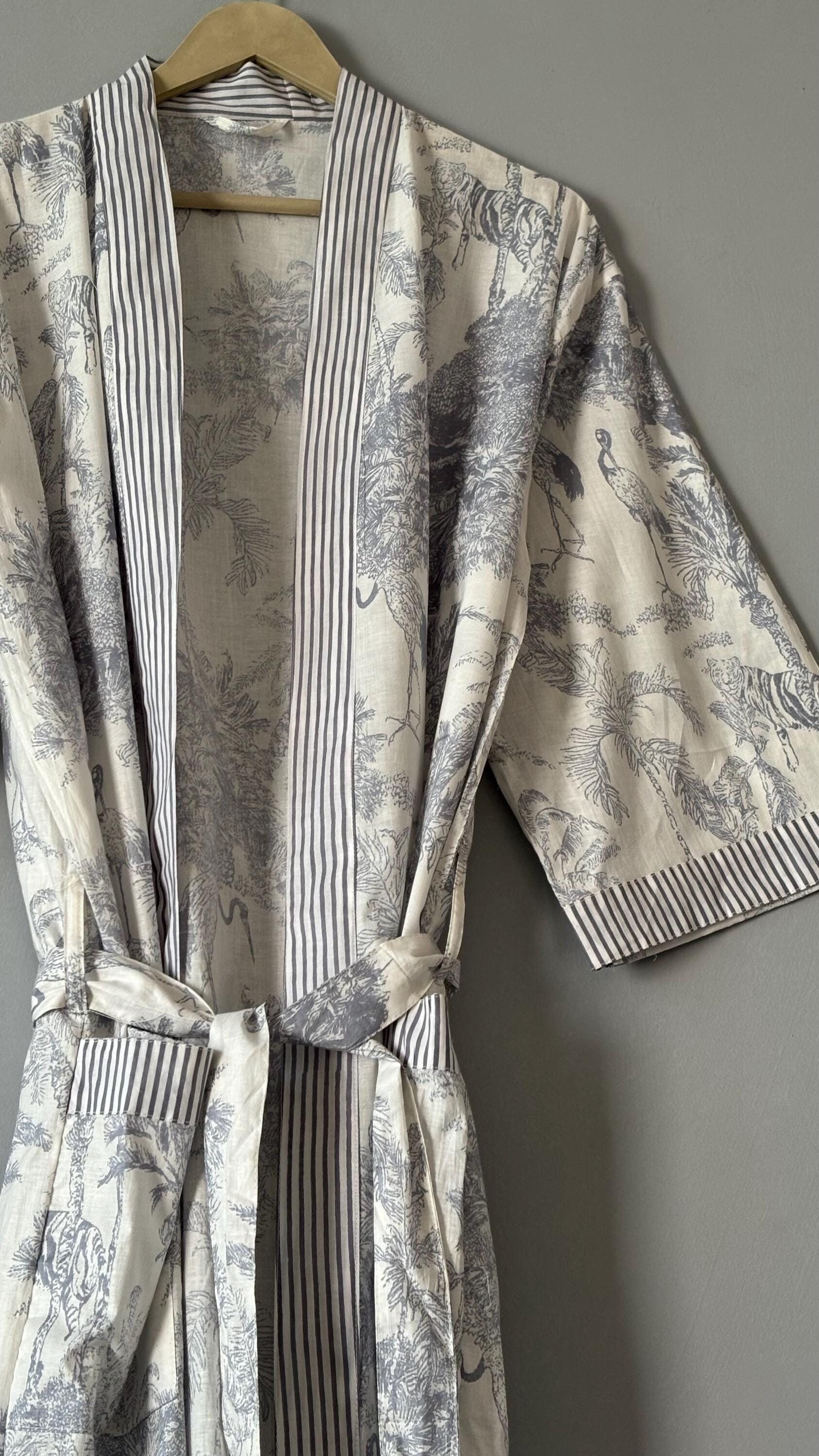 Cotton Kimono Robe Dressing Gown, Block Print Bridesmaid Robe, Summer Nightwear,Trending Kimono, Nightweargown Women Dress One Size