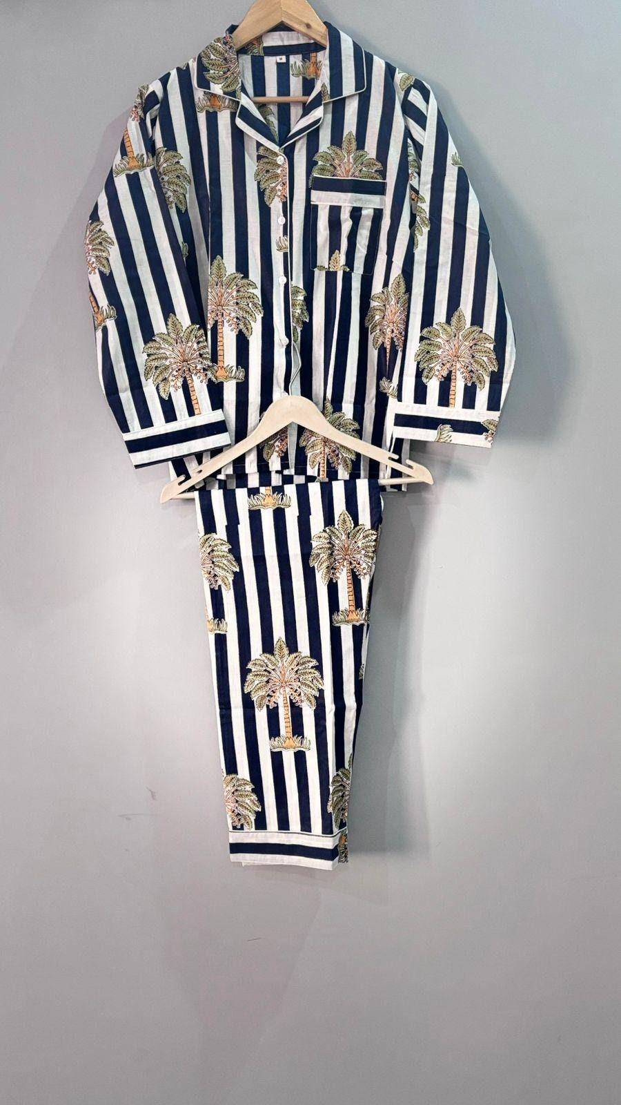 Indian Handmade 100% Cotton Pajama Set Cotton Hand Block Print Cotton Light Ultra-Soft Night Dress Women Cotton Pants Shirt Set With Set