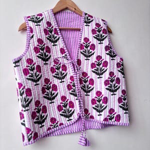Cotton vest, block print vest coat, Pink floral printed jacket, women wear short vest, designer cotton vest jacket, boho hippie jackets