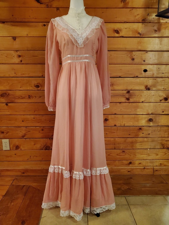 Gunne Sax 1970s Pink Victorian Maxi Dress Vintage… - image 1