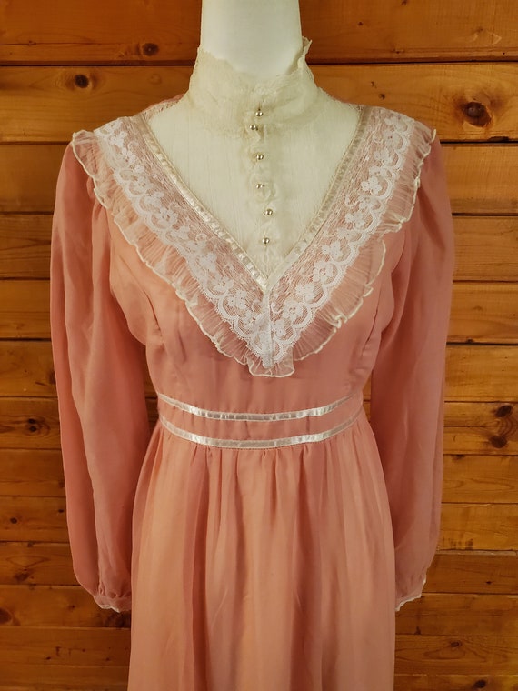 Gunne Sax 1970s Pink Victorian Maxi Dress Vintage… - image 2