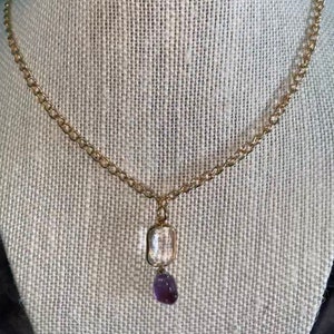 Amethyst Anhänger an Gold Kette Halskette
