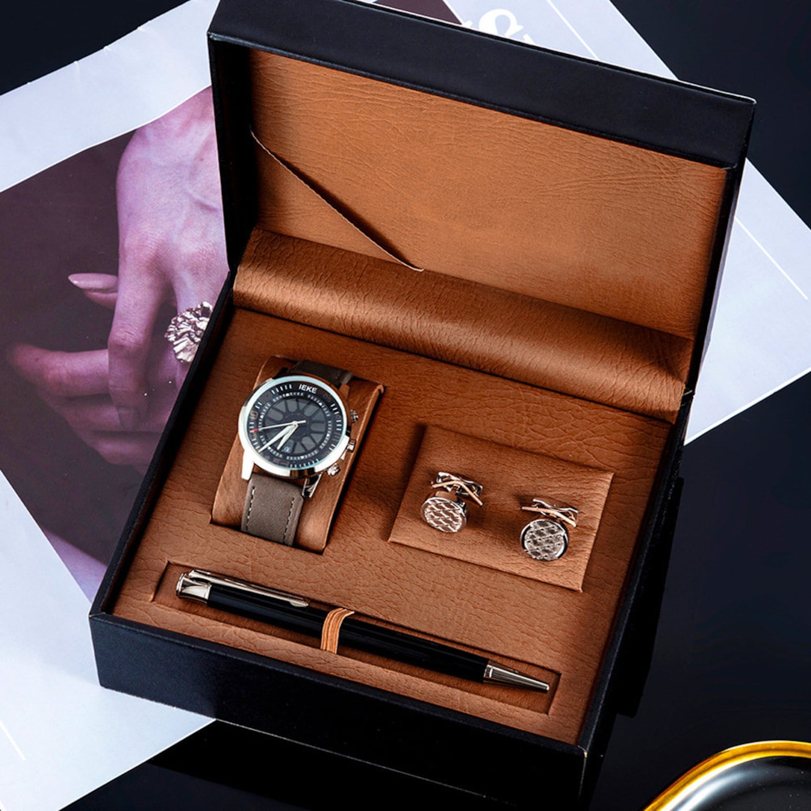 3 Piece Men's Watch Set Gift Box Sport Retro Calendar Etsy
