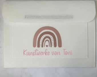 Personalisierte Sammelmappe mit Namen und Regenbogen für Kindergarten Kunstwerke für DIN A3 Blätter | Geschenk zur Einschulung | Postmappe