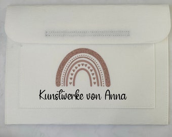 Personalisierte Sammelmappe mit Namen und Regenbogen für Kindergarten Kunstwerke / für DIN A3 Blätter| Geschenk zur Einschulung | Postmappe