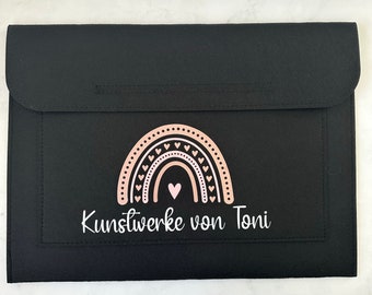 Personalisierte Sammelmappe mit Namen und Regenbogen für Kindergarten Kunstwerke / für DIN A3 Blätter | Geschenk zur Einschulung | Postmappe