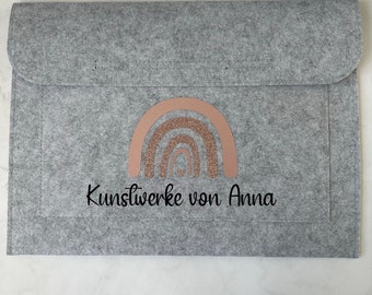 Personalisierte Sammelmappe mit Namen und Regenbogen für Kindergarten Kunstwerke für DIN A3 Blätter | Geschenk zur Einschulung | Postmappe