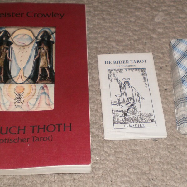 Vintage Dutch Rider Waite Tarot Cards With Booklet Plus Vintage German Aleister Crowley Book Of Thoth Das Buch Agyptischer Tarot 1983