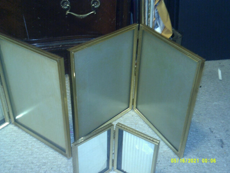 Vintage Metal Brass Finish & Glass 8 X 10 Bifold Folding Picture Frame ...