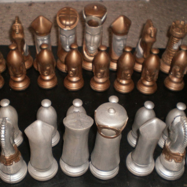 Beautiful Handmade Ceramic Medieval Arthurian Chess Pieces 4 Inch King Excellent Condition Chess Men Movers Castle Faces