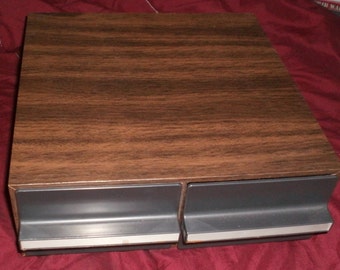 Vintage Faux Wood Grain 2 Drawer Cassette Tape Storage Box Holds 24 Music Audio Cassette Tapes