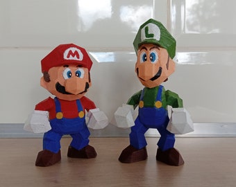 Figurines imprimées en 3D Super Mario et Luigi 64 low-poly