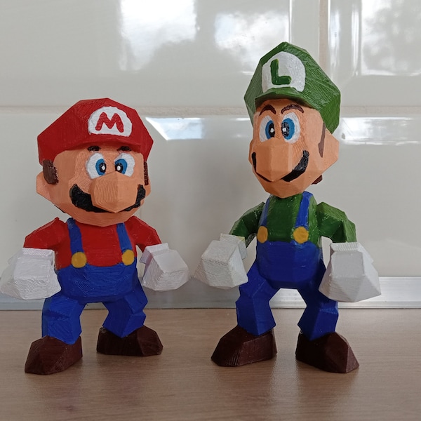 Super Mario and Luigi 64 low-poly 3D printed figures