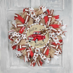 Fall Football Wreath, Red Truck, Front Door Decor