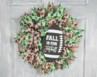 Fall Football Wreath, Autumn Leaves Door Decor