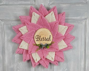 Blessed Flower Petal Wreath, Pink Summer Door Decor (20x20x4)