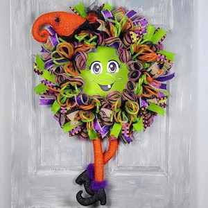 Green Witch Halloween Wreath – Whimsical Front Door Decor