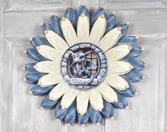 Baby Dragon Flower Wreath, Poly Burlap Door Hanger