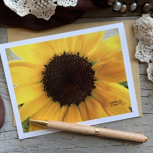 Carte de correspondance tournesol, oeuvre d'art et photographie originales, intérieur vierge, cadeau d'été de papeterie, cadeau jardinière, effet aquarelle numérique image 1