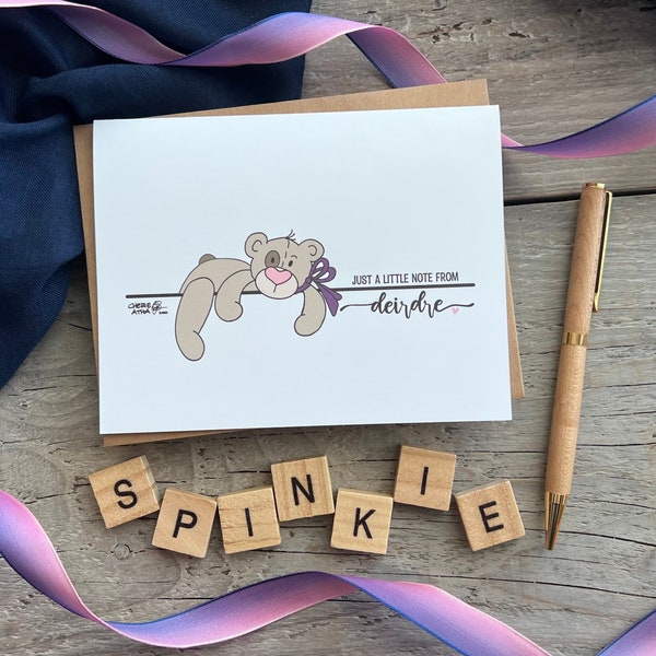 Teddy Bear Personalized with Your Name Stationery, Just a Little Note Card Gift, personal writing gift set