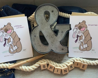 Ensemble de 2 cartes ours en peluche et lapin, oeuvre d'art originale illustrée, carte de voeux vous manquez avec des paroles sincères, des câlins et de l'amour