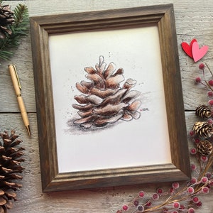 Pinecone Art Print | Unframed 8x10 Made from Original hand drawn painted Watercolor Art | Grandpa Chic Pine Cone Picture wall hanging