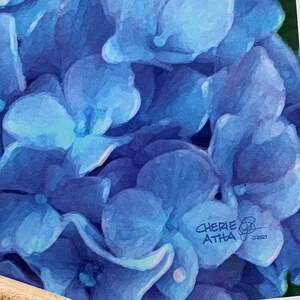 Carte de correspondance effet aquarelle bleu hortensia, 4,25 x 5,5 po. fabriquée à partir d'une photographie originale, merci/mariage/invitation/papeterie/événements image 2