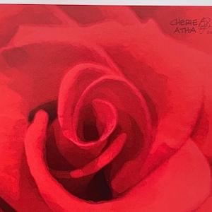 Carte de correspondance effet aquarelle rose rouge, oeuvre d'art originale et photographie, intérieur vierge, carte de correspondance écriture botanique fleurs, coffret cadeau, Saint-Valentin image 3