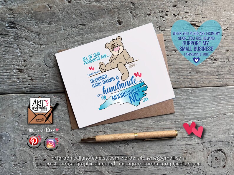 All of our products are... designed, hand drawn & handmade in Mooresville, NC, USA. When you purchase from my shop... you are helping support my small business. I appreciate you!
