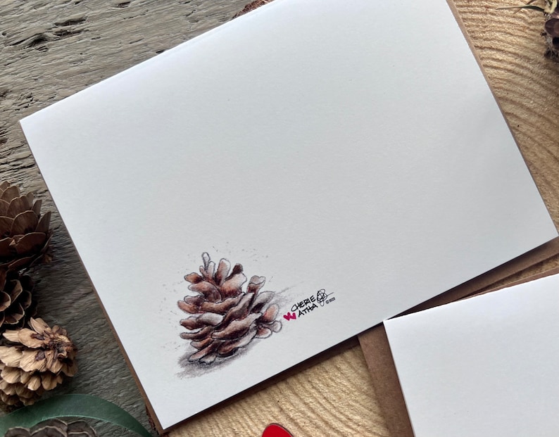 Carte de correspondance minimaliste pomme de pin_Set of 2_Blank Stationery Grandpa Chic Winter Pine_Everyday Find_Original peint Watercolor_Christmas Pine image 4