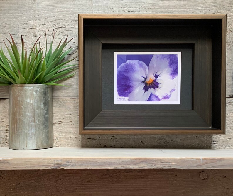 Carte de correspondance pensée, photographies d'oeuvres d'art originales, effet aquarelle numérique, cadeau de fille de jardin pensée violette et blanche, papeterie toutes occasions image 3