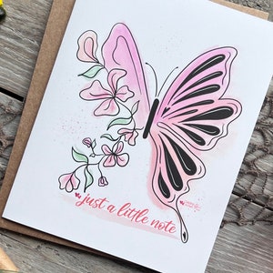 Carte de correspondance papillon, insecte aquarellé gobelin avec des fleurs sur les ailes, juste une petite note toutes les occasions de papeterie, original dessiné ar image 1