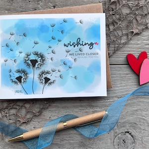 Dandelion Missing You Notecard, Hand-Drawn Watercolor Art