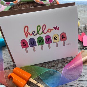Carte de correspondance Hello Summer avec des sucettes glacées aux couleurs vives, papeterie cadeau d'été mignonne fantaisiste faite à la main à partir d'oeuvres d'art originales dessinées à la main image 7