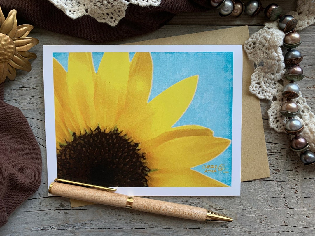 Sunflower Watercolor Effect Photography Single Note Card W - Etsy