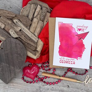 Carte de correspondance de Géorgie, GA Love, envoi d'amour depuis l'état GA, carte de visite pour toutes les occasions avec avion en papier, aquarelle numérique originale GA fête des mères image 4