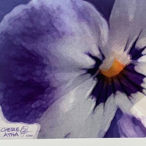 Carte de correspondance pensée, photographies d'oeuvres d'art originales, effet aquarelle numérique, cadeau de fille de jardin pensée violette et blanche, papeterie toutes occasions image 2
