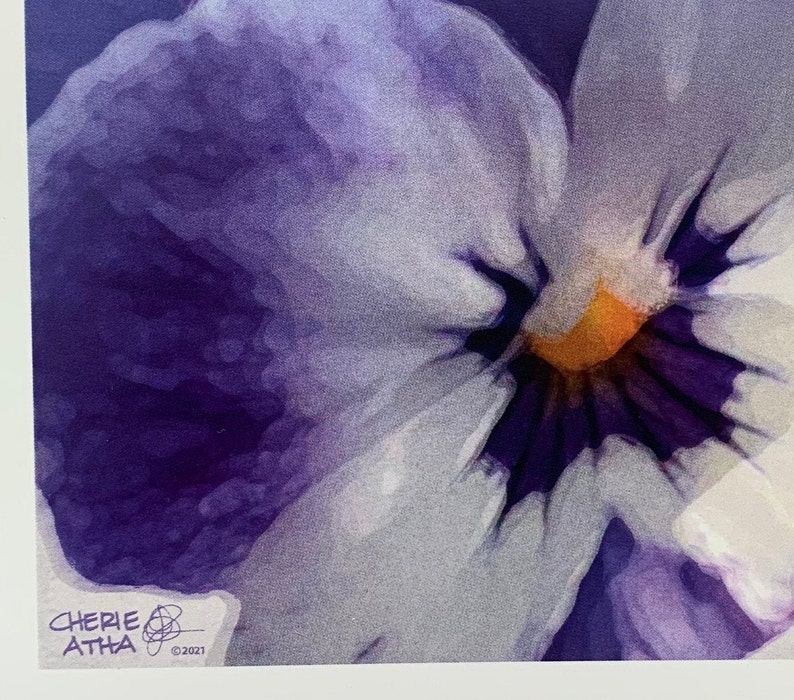 Carte de correspondance pensée, photographies d'oeuvres d'art originales, effet aquarelle numérique, cadeau de fille de jardin pensée violette et blanche, papeterie toutes occasions image 2