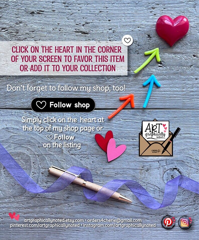 Click on the heart in the corner of your screen to favor this item or add it to your collection. Don't forget to follow my shop, too! Follow shop. Simply click on the heart at the top of my shop page or Follow on the listing. Art graphically noted. artgraphicallynoted.etsy.com, orders4cherie@gmail.com pinterest.com/artgraphicallynoted, instagram.com/artgraphicallynoted