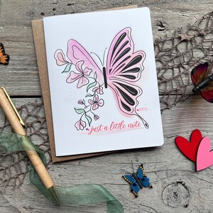 Carte de correspondance papillon, insecte aquarellé gobelin avec des fleurs sur les ailes, juste une petite note toutes les occasions de papeterie, original dessiné ar image 2